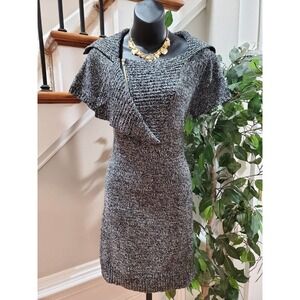 Wishes Women's Gray Acrylic Cowl Neck Short Sleeve Knee Length Dress Size Small